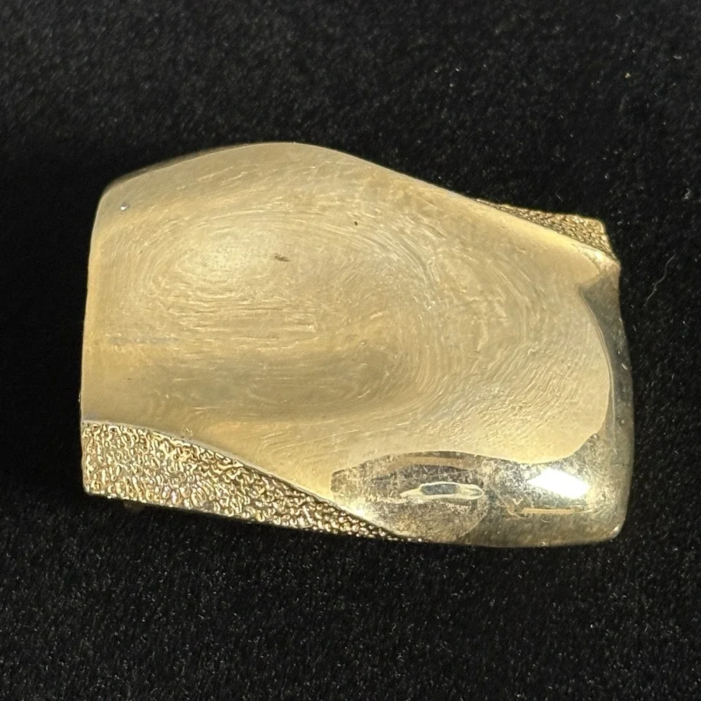 VTG 70s Gold Tone Abstract Wave Belt Buckle Textured Sculptural Retro Glam Disco
